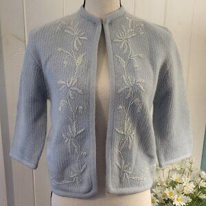 Vintage Ohrbachs Lambs Wool Angora Knit Open Front Cardigan Sweater